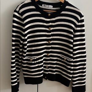 Zara Monochrome Striped Knit Cardigan